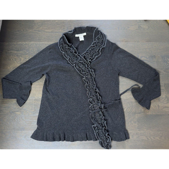 Marina Rinaldi Silk & Cashmere Wrap Cardigan Sweater Ruffle L - Picture 2 of 4